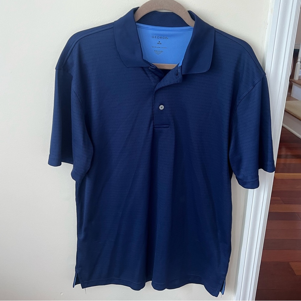 Men’s Navy Blue George Brand Button Down Polo Short Sleeve Shirt